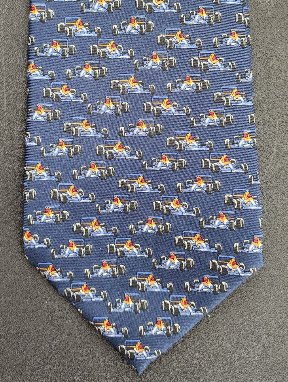 Lauren Ralph Lauren 100% Silk Tie Racecar All Over Print Hand Finished Made USA